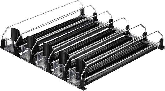 uxcell 5pcs Drink Organizer for Refrigerator, Self-Pushing Soda Can Organizer Width Adjustable Drink Dispenser Beverage Pusher for Fridge Pantry Vending Machine, Black