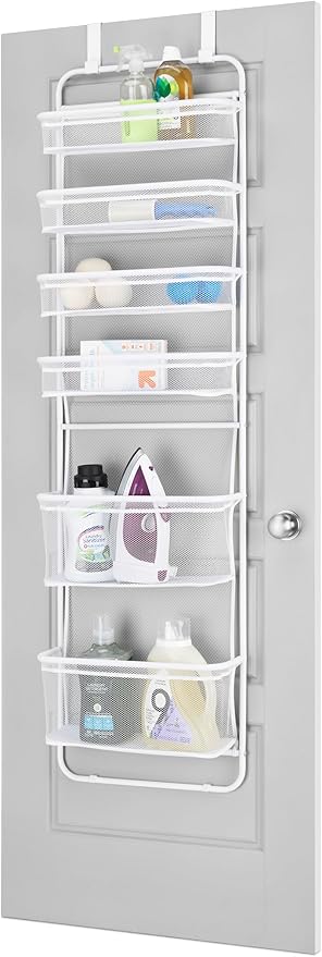 Whitmor Over The Door Organizer - 6 Sections - Pantry, Bathroom, Accessory Organizer - Metal and Mesh - White