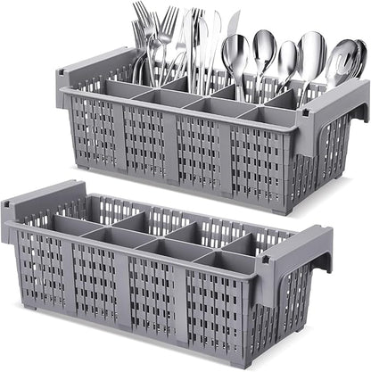 Yungyan 2 Pcs 8 Slot Plastic Cutlery Basket 16.81 x 8.07 x 5.91 Inches Dishwasher Flatware Basket with Handle Utensil Holder for Knives, Forks, Spoons, Silverware Commercial Dishwasher(Gray)