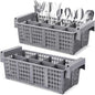 Yungyan 2 Pcs 8 Slot Plastic Cutlery Basket 16.81 x 8.07 x 5.91 Inches Dishwasher Flatware Basket with Handle Utensil Holder for Knives, Forks, Spoons, Silverware Commercial Dishwasher(Gray)