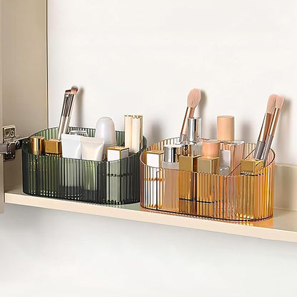 DASITON Large Capacity Makeup Brush Holder,5 Slot Makeup Brush Holder,Vintage striped Make Up Brush Holder,for Vanity Decor,Bathroom Countertops,Desk Storage Container,Cosmetic Display cases(Yelow)