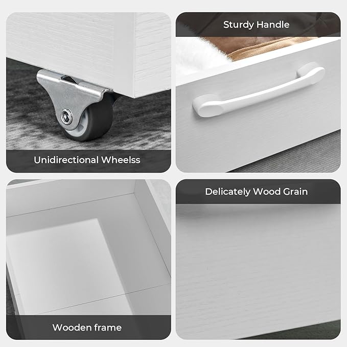 TIOPGHAD Under Bed Storage with Wheels, 2-Pack Under Bed Shoe Storage Organizer Drawer, Composite Wood Organizer for Shoes Clothes Containers in Bedroom for Clothes,Shoes(White)
