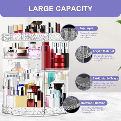 360 Rotating Makeup Organizer Large Capacity Cosmetics Organizer Beauty Organizer Clear Cosmetic Storage Display Case with 8 Layers and Detachable Shelves for Bedroom Dresser