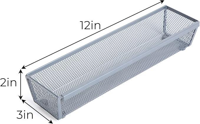 Smart Design Drawer Organizer - (12 x 3 Inch) - Steel Metal Mesh Tray - w/ Interlocking Arm Connection - Utensils, Silverware, Organization - Kitchen [Silver]