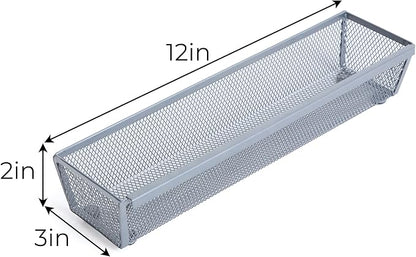 Smart Design Drawer Organizer - (12 x 3 Inch) - Steel Metal Mesh Tray - w/ Interlocking Arm Connection - Utensils, Silverware, Organization - Kitchen [Silver]