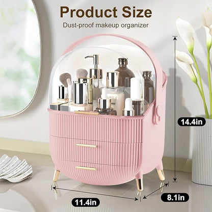 YGJT Make up Organizers and Storage, Makeup Organizer for Vanity, Cosmetics Skincare Organizers with Lid and Drawers, Cosmetic Display Cases for Countertop, Bathroom, Ideal Gifts for Women(Pink)