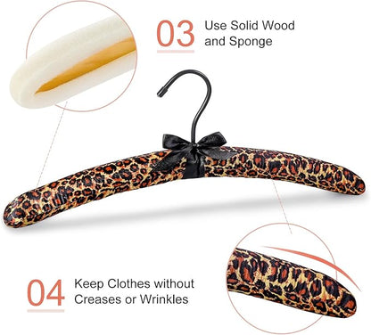 TOPIA HANGER Padded Hangers for Women Clothing,17-inch Satin Hangers 10 Pack Thick Foam Padded No Shoulder Bump for Sweaters, Coat, Blouses, Dresses-Leopard, CT18L-10