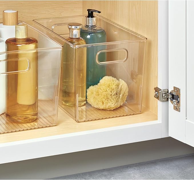 iDesign Linus BPA-Free Plastic Deep Kitchen Storage Bin with Handles - 12" x 8" x 7.75", Clear