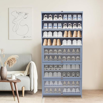 10 Tiers Shoe Storage Cabinet,Free Standing Shoe Rack with Transparent Cabinet Door,Hall Organizers & Storage Rack with Adjustable Shelf for Entryway Living Room.,31.5 * 12.6 in (Grayish Blue)