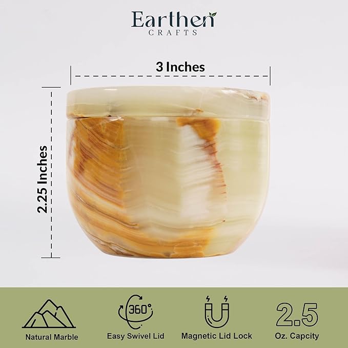 Marble Salt Cellar with Swivel Magnetic Lid 3 Inches Green Mini Salt Keeper for Countertop, 2.5 OZ Capacity, Kosher Salt and Seasoning Storage Container for Kitchen or Bath Salt