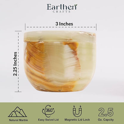 Marble Salt Cellar with Swivel Magnetic Lid 3 Inches Green Mini Salt Keeper for Countertop, 2.5 OZ Capacity, Kosher Salt and Seasoning Storage Container for Kitchen or Bath Salt
