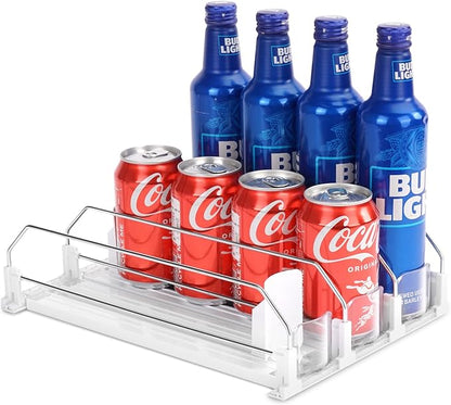 Rolling Soda Can Organizer and Automatic Soda Can Organizer for Refrigerator for Beer Soda Seltzer Drink Pop Cans Holder Storage Pantry Organization