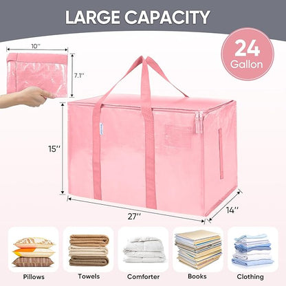 TICONN 4 Pack Extra Large Moving Bags Heavy Duty with Zippers & Carrying Handles, Durable Storage Bags Moving Boxes for Closet Organizers and Storage (4 Pack, Coral)