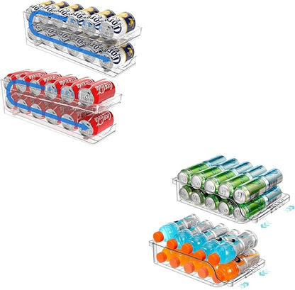 2 Pack Rolling Soda Can Dispenser for Refrigerator 2 Packs Refrigerator Organizers and Storage Width Adjustable Can Organizer for Refrigerator