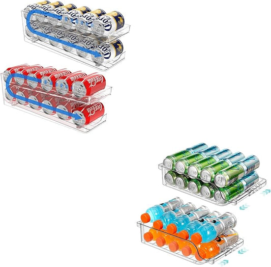 2 Pack Rolling Soda Can Dispenser for Refrigerator 2 Packs Refrigerator Organizers and Storage Width Adjustable Can Organizer for Refrigerator
