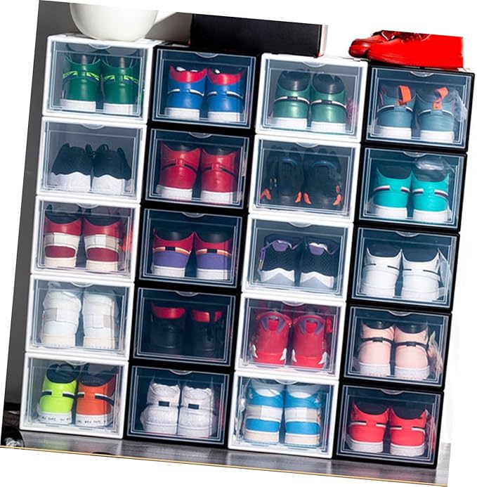 BESPORTBLE Plastic Basketball Shoe Storage Box 36x26x20cm with Lid Black Shoes Organizer for Home Closet for Basketball Sneakers