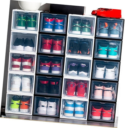 BESPORTBLE Plastic Basketball Shoe Storage Box 36x26x20cm with Lid Black Shoes Organizer for Home Closet for Basketball Sneakers