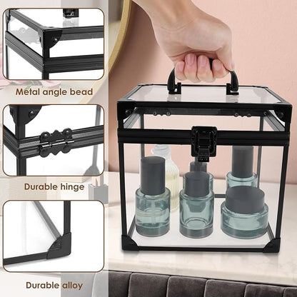 Crown Boxes for Pageants 7.9 X 6.7 X 7.5 In Clear Large capacity Makeup Train Case Cosmetic Case with Latches and Handle Toiletry Organizer Box Travel Makeup Tools Storage Organizer Box
