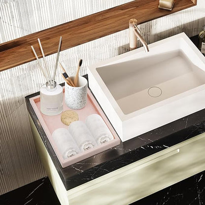 Real Natural Marble Tray for Bathroom, Vanity, Kitchen and Desktop, Rectangle Genuine Marble Stone Tray for Jewelry, Cosmetics, Candles, Lotion, Perfume (Pink, 12" x 8" x 1.2")