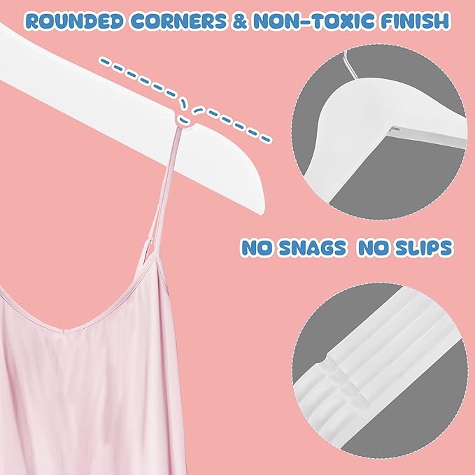 Kids Wood Hangers Without Bar, 12 Pack Baby Children Wooden Hangers with 360° Rotatable Hook for Dress, Coats, and Jacket, Space-Saving Design for Toddler Closet Organization(White)