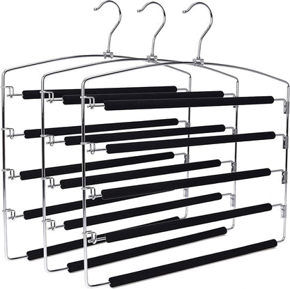 30 Pack Quality Multi Hangers, Space-Saving Multi-Bar Metal Pants Hangers, Stable with Non-Slip Foam Padding, Swivel Hook for 5 Jeans Each, Suit Pants, Scarves, Towels, Trousers