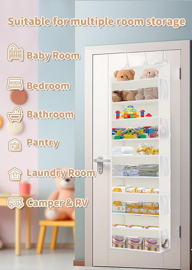 TAHAVICE 1 Pack Over The Door Storage Organizer with 5 Pockets 10 Mesh Pockets, 44 lbs Weight Capacity Door Hanging Organizers and Storage for Bedroom,Bathroom,Nursery,Kidroom,Babyroom