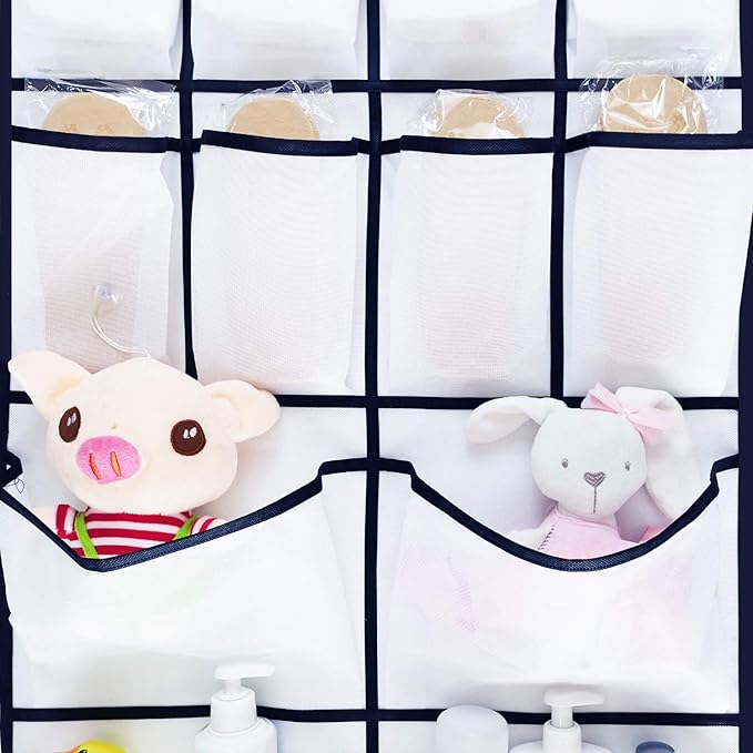 2 Pack Extra Large Hanging Over Door Shoe Organizers, 12 Mesh Pockets + 6 Large Mesh Storage Various Compartments with 8 Hooks Shoes Holder for Closet Bedroom, White (59 x 21.6 inch)