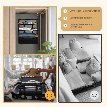 Surblue Hanging Closet Storage Bag Collapsible 3-Shelf Washable Oxford Fabric with 2 Hooks (XL 17.71 * 11.81 * 20in, Black)