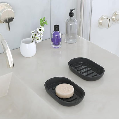 2Pcs/Set Bathroom Soap Dishes, Not Plastic！White Soap Dishes for Bar Soap, Bamboo Soap Dishes Holder for Bathroom Shower, Bathroom Sink Soap Dish (Black)
