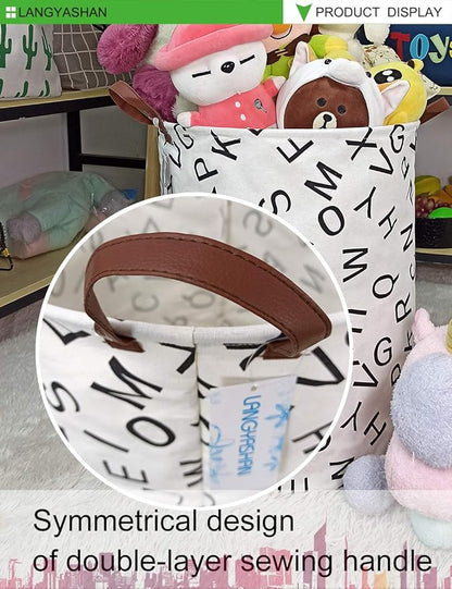 Laundry Basket Canvas Fabric Collapsible Organizer Basket for Storage Bin Toy Bins Gift Baskets Bedroom Clothes Children Nursery Hamper (Alphabet)