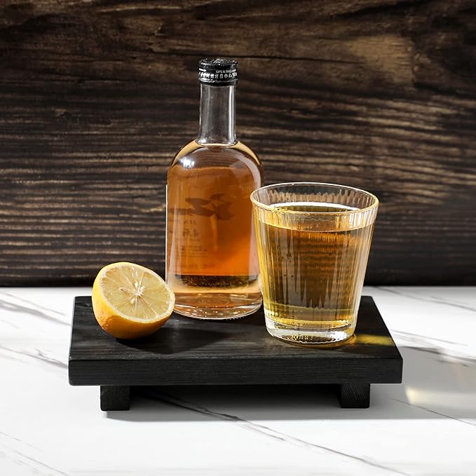 Bathroom Counter Organizer Wood Pedestal Stand Farmhouse Decorative Tray Soap Holder for Kitchen Decor, 9" x 6" - Black