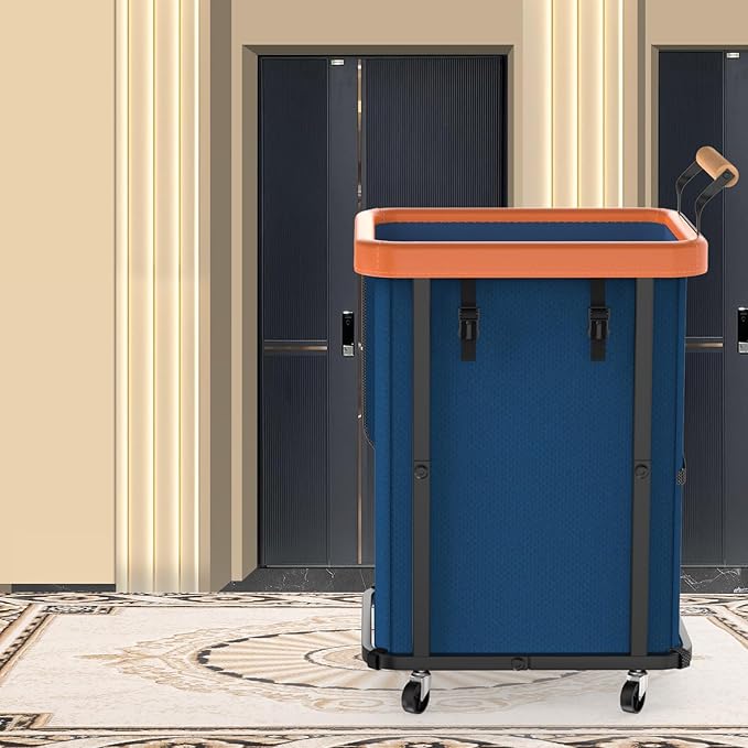 150L (40 Gal) Extra Large Fashion Laundry Basket with Wheels, Rolling Basket Hamper with Handle, Organizer Storage Cart with Sturdy Metal Frame for Laundry Room - Dark Blue