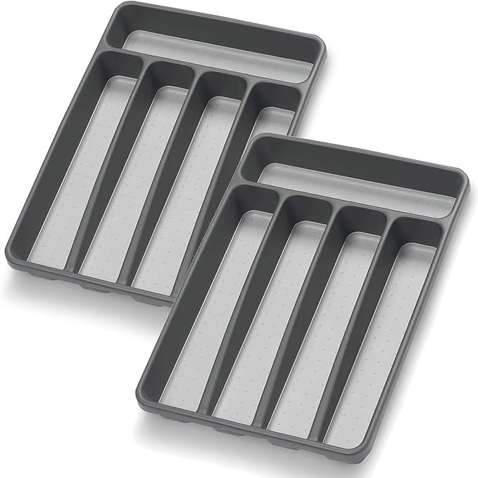 Loyareal Silverware Organizer 2 Pieces Utenisl Organizer Holder Kitchen Drawer Organizer Plastic Silverware Tray for Drawer Flatware Organizer 5 Compartment Black