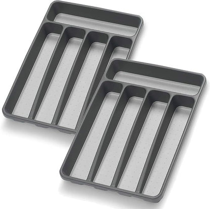 Loyareal Silverware Organizer 2 Pieces Utenisl Organizer Holder Kitchen Drawer Organizer Plastic Silverware Tray for Drawer Flatware Organizer 5 Compartment Black