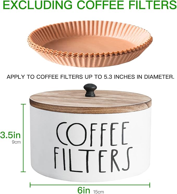MINCORD Wooden Coffee Filter Holder With Lid - Rustic Storage Container and Dispenser Basket for Coffee Bar Decor, Farmhouse Accessories - White
