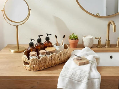 Coeusy Toilet Tank Basket,Toilet Paper Storage Basket Bathroom Counter Organizer Wicker Baskets for Organizing,Holds Up to 3 Mega Rolls,Natural Water Hyacinth Boho Decor Bathroom
