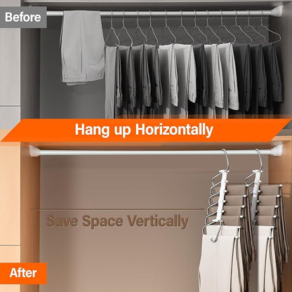 Upgraded Collapsible Pants Hangers Space Saving, 6 Layers Clothes Rack, Stainless Steel Multifunctional Closet Organizer, Non Slip Metal Hangers for Pants Jeans Skirts Trousers (1 Pack)