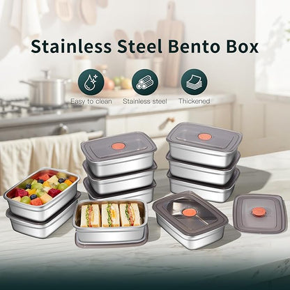 GIUOIDUO 10 Pack Stainless Steel Food Storage Containers with Leak-Proof Lids, 37oz Reusable Metal Meal Prep Lunch Boxes, Stackable, Dishwasher Safe for Snacks, Fruits & On-the-Go Meals, BPA-Free