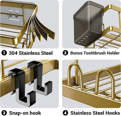 AKTECKE Corner Shower Caddy Organizer Shelf: 2Pack Adhesive Shower Rack, No Drilling Stainless Steel Shower Storage Shelves for Bathroom Kitchen (Gold)