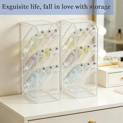 4-Tier Acrylic Rollerball Perfume Organizer, 2Pack 45° Slanted Perfume Holder, Transparent ScentBird & Travel Size Perfume Sample Storage Case(2pack)