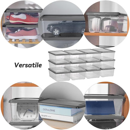 6 Quart Latching Storage Box,Plastic Clear Storage Bins With Lids Stackable (Grey, 12 Pack)