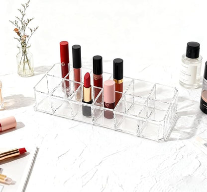 4-Pack 12-Slot Acrylic Lipstick Organizer, Lipstick Holder, Lip Gloss Organizer, Cosmetic Storage Display, Perfect Storage Solution for Drawer, Vanity, Bathroom, and More