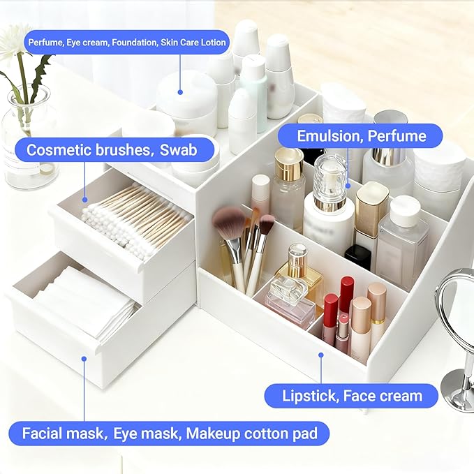 Makeup Organizer with Drawers, Cosmetic Organizer for Vanity Dresser Bathroom Countertop, Large CapacityOrganizer for Skincare, Lipstick, Palettes (1 Pack Makeup Organizer)