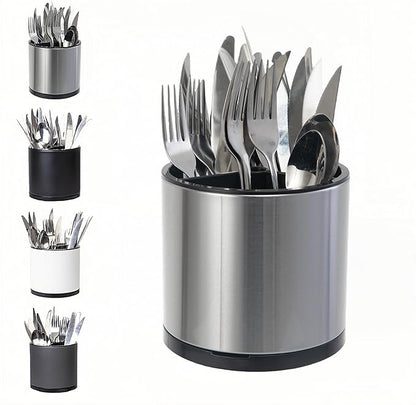 LIBODOUR Utensil Holder, 360°Rotating Kitchen Utensil Holder For Counter,Cooking Silverware Organizer Stainless Steel Caddy Flatware Spoon Spatula Tool Cutlery Container