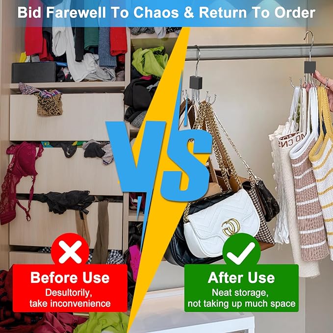 Scartink 4pcs Rotatable Tank Top Hanger,Bra Hanger,Belt,Tie,Scarf Hanger for Closet, Multipurpose Holder Organizer and Storage Hook for Belt,Bra,Hat,Tank Top,Tie,Scarf,Purse