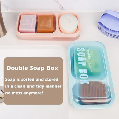 AIDIMMING Extra Large Double Slot Self Draining Soap Dish – for Bathroom Shower, Bathtub & Sink, Perfectly Fits Kitsch Shampoo Conditioner Bars and Dr. Squatch Soap Bar, Keeps Bars Dry (Light Blue)