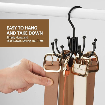 ZEDODIER Belt Hanger, 2 Pack Belt Rack Closet Accessories Organizer, Maximum 24 Storage Capacity, Hanging Holder Storage Hook for Belt, Bra, Tank Top, Tie, Scarf, Purse, Black