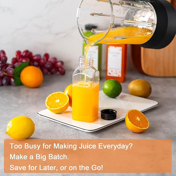 BOOMIBOO Juice Bottles with Caps 15Pcs 12oz, Plastic Bottles with Caps, Clear Reusable Water Bottle, Used for Juice Containers - with 15Pcs Labels & Bottle Brush