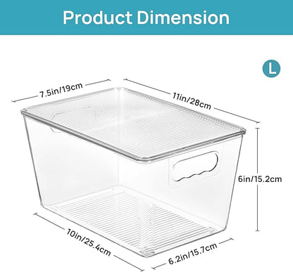 Vtopmart 12 Pack Clear Stackable Storage Bins with Lids, Large Plastic Containers with Handle for Pantry Organizer and Storage,Perfect for Bathroom,Cabinet,Kitchen,Fridge,Closet Organization