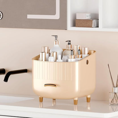 Makeup Organizer Countertop Vanity with Drawers Cosmetic Skincare Bathroom Storage Gift for Women Teens Girls (Beige)